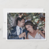 White Border Calligraphy Overlay Wedding Foto Dankeskarte (Vorderseite)
