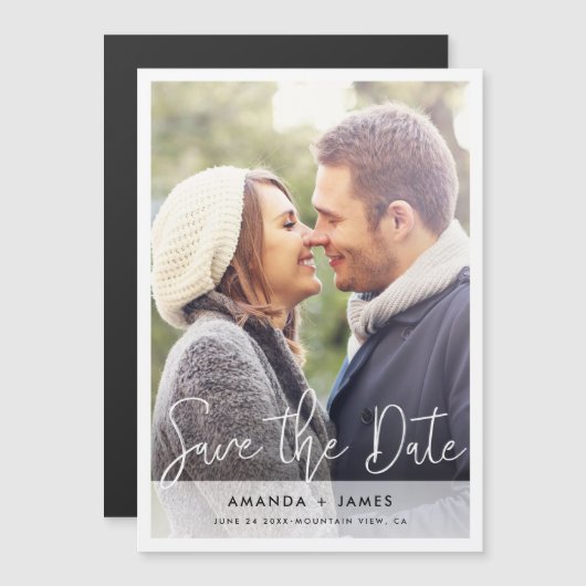 White Border Simple Modern Script Magneteinladung (Vorne/Hinten)