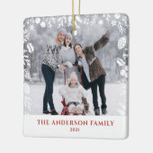 White Botanical Christmas Family Foto Overlay Keramikornament (Links)