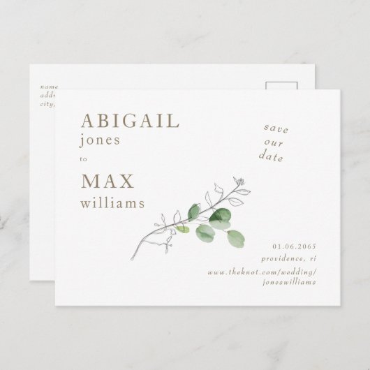 White Botanical Foto Wedding Rettete unser Datum I Postkarte (Vorne/Hinten)