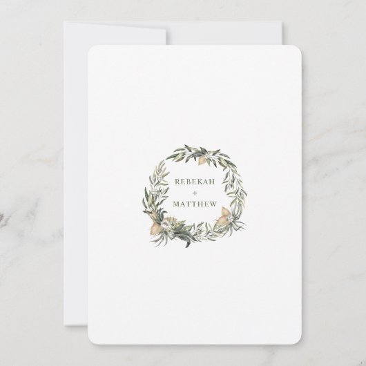 White Botanical Monogram Wedding Einladung (Rückseite)