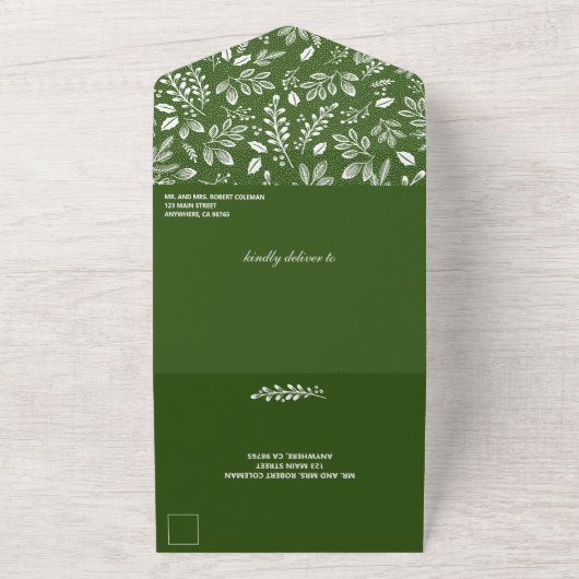 White Botanicals Green No Envelopding Hochzeit All In One Einladung (Außenbereich)