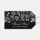 White Botanicals on Black Thank You Geschenkanhänger (Vorderseite (Horizontal))