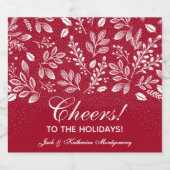 White Botanicals on Cranberry Christmas Schaumweinetikett (Einzelnes Label)