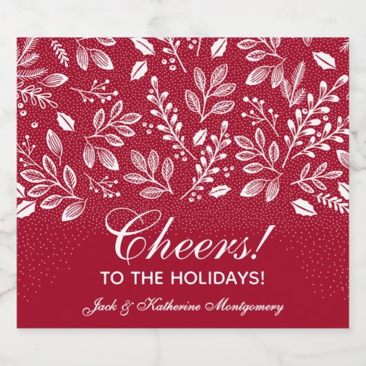 White Botanicals on Cranberry Christmas Schaumweinetikett (Einzelnes Label)