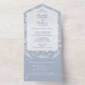 White Botanicals on Dusty Blue Wedding All In One Einladung (Innen Boden)