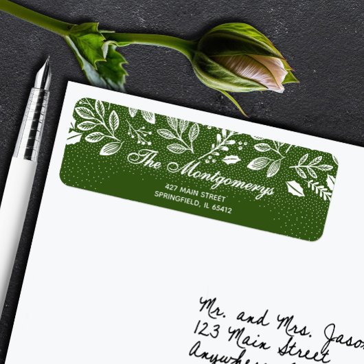 White Botanicals on Green Return Address
