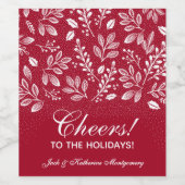 White Botanicals on Red Christmas Weinetikett (Einzelnes Label)