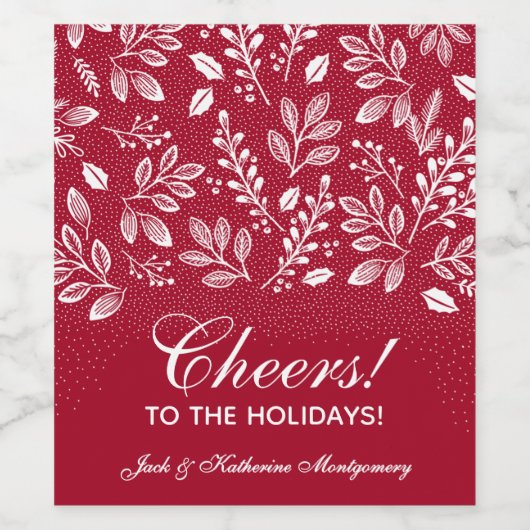 White Botanicals on Red Christmas Weinetikett (Einzelnes Label)