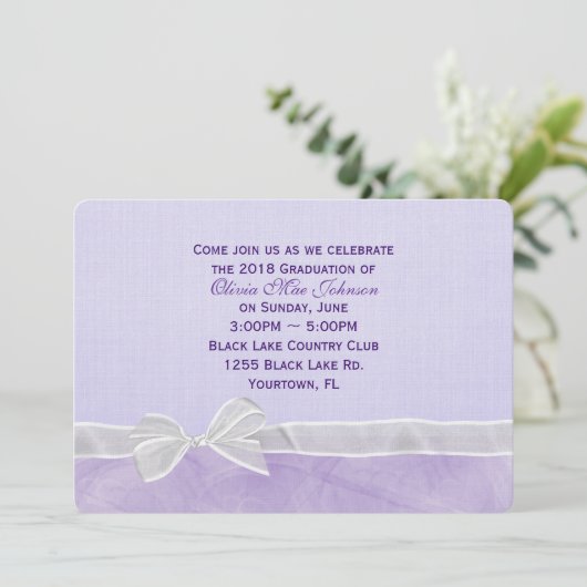 White Bow Abschluss Einladung (Stehend Vorderseite)