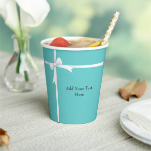White Bow auf Aquamarin Blue Custom Pappbecher