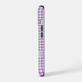 White Bow auf Lila Gingham iPhone 15 Hülle (Linke Seite)