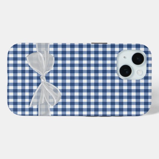 White Bow auf Navy Blue Gingham Case-Mate iPhone Hülle (Rückseite (Horizontal))