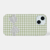 White Bow auf Sage Green Gingham iPhone 15 Hülle (Rückseite (Horizontal))