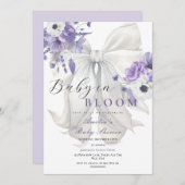 White Bow Baby in Bloom Baby Dusche Lila Einladung (Vorne/Hinten)