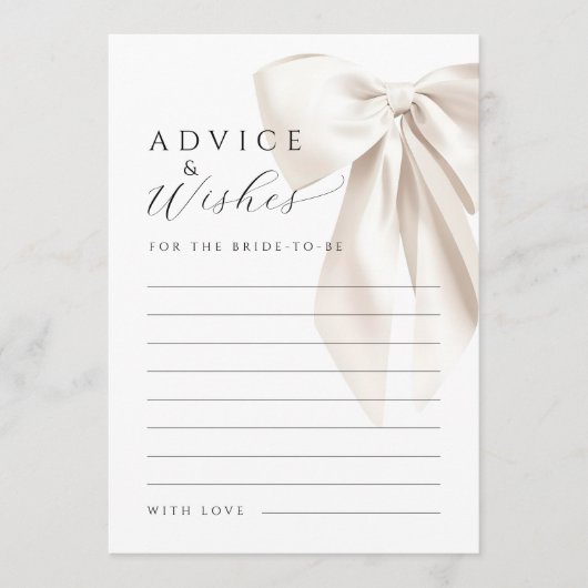 White Bow Brautparty Ratschläge & Wünsche Karte (Vorderseite)