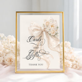 White Bow Bridal Shower Cards and Gifts Poster