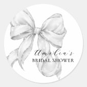 White Bow Bridal Shower Runder Aufkleber (Vorderseite)