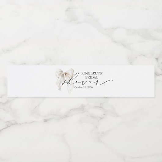 White Bow Elegant Chic Bridal Shower Party Wasserflaschenetikett (Einzelnes Label)
