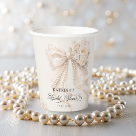White Bow Floral Bridal Shower Pappbecher