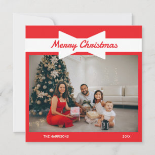 White Bow Foto Red Christmas Feiertagskarte