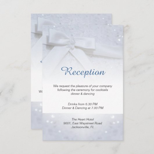 White Bow Hochzeit 2-in-1 Empfang Unterkunft Einladung (Vorne/Hinten)