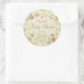 White Bow mit Baby Footprints in Floral Baby Show Runder Aufkleber (Tasche)