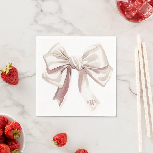 White Bow Monogram Preppy Napkin Serviette (Beispiel)