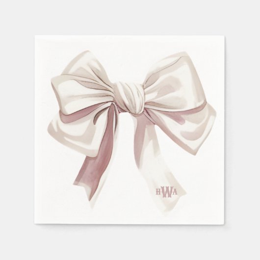 White Bow Monogram Preppy Napkin Serviette (Vorderseite)