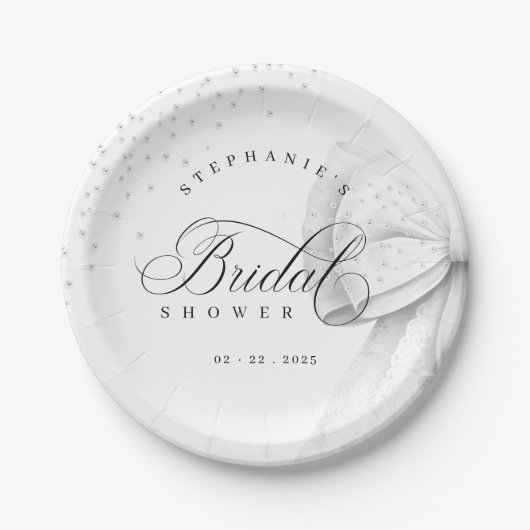 White Bow Pearls Brautparty Pappteller (Vorderseite)
