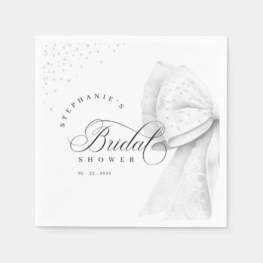 White Bow Pearls Brautparty Serviette (Vorderseite)