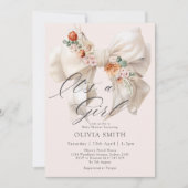 White Bow seine Girl Floral Baby Dusche Einladung (Vorderseite)