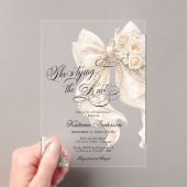 White Bow She's Tying the Knot Bridal Shower Acryleinladungen (Insitu (Handheld))