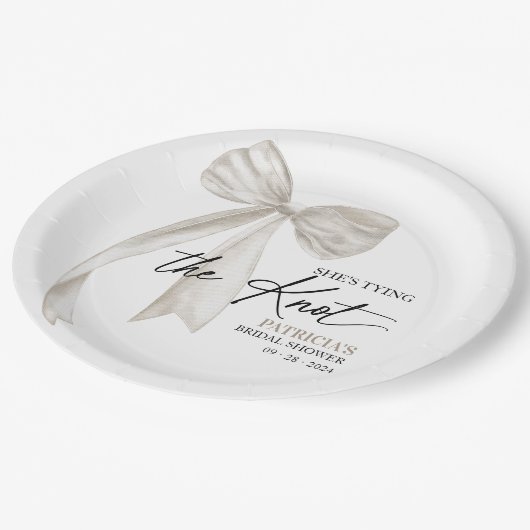 White Bow Sie bindet das Brautparty des Knotens Pappteller (Schrägansicht)