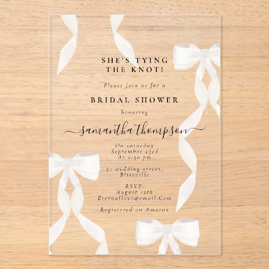 White Bow Sie bindet das Party des Knochen-Brautpa Acryleinladungen (Vorderseite)