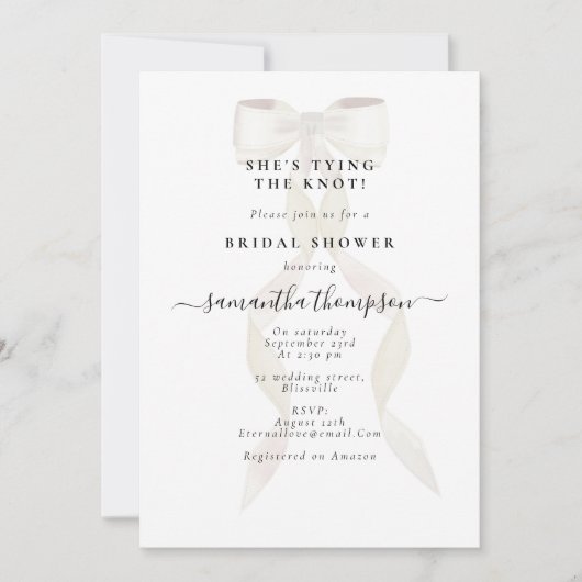 White Bow Sie bindet das Party des Knochen-Brautpa Einladung (Vorderseite)