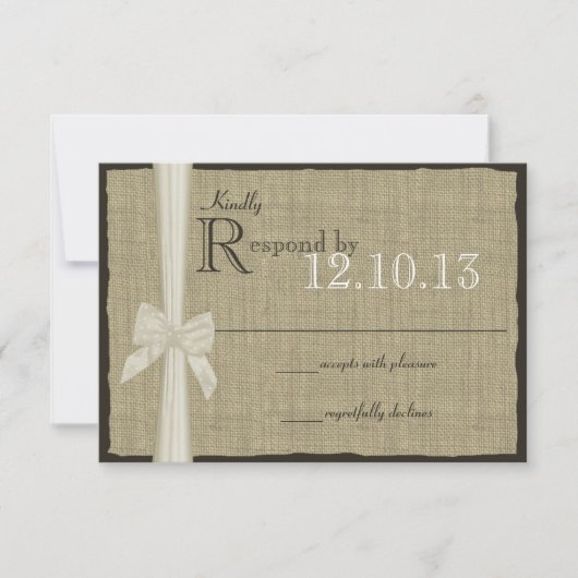 White Bow und Burlap-Hochzeitsreaktion RSVP Karte (Vorderseite)