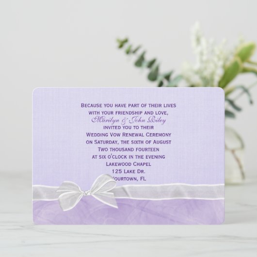White Bow Wedding Vow Renewal Einladung (Stehend Vorderseite)