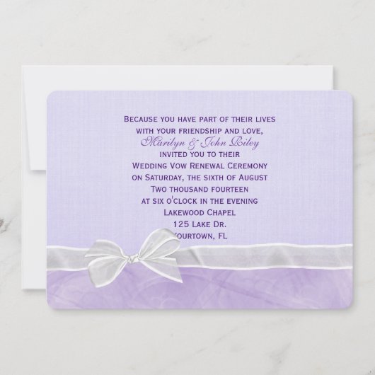 White Bow Wedding Vow Renewal Einladung (Vorderseite)