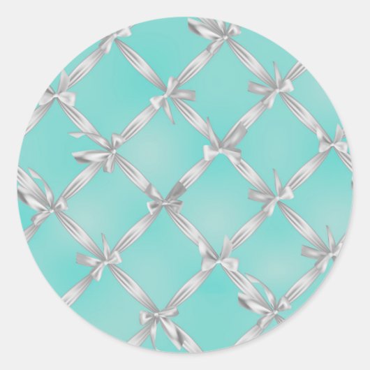 White Bows Türkis Robin's Egg Blue Brautparty Runder Aufkleber (Vorderseite)
