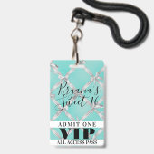 White Bows Türkis Sweet 16 Party VIP Pass Abzeiche Ausweis (Back with Lanyard)