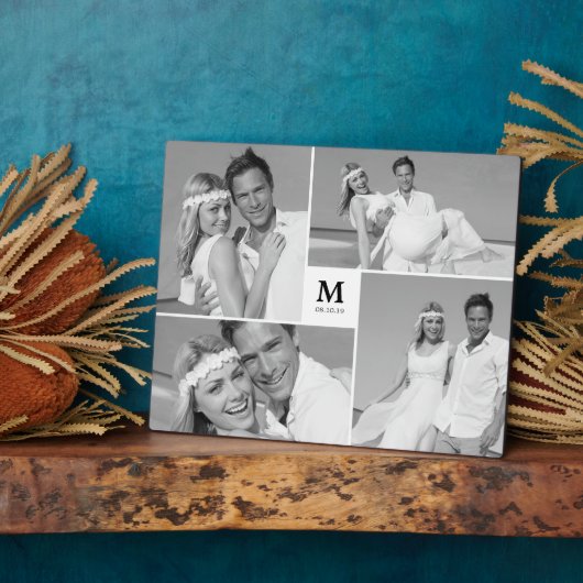 White Box Timeless Monogram Wedding Foto Easel Fotoplatte (Seite)