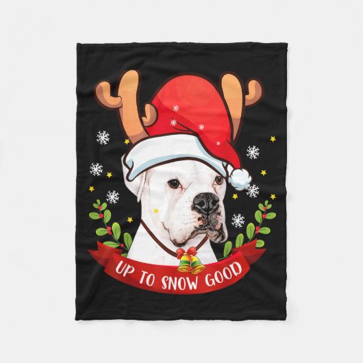 White Boxer Dog Reindeer Christmas Gift Boys Girls Fleecedecke (Vorderseite)