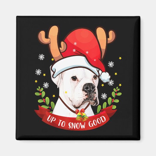 White Boxer Dog Reindeer Christmas Gift Boys Girls Magnet (Vorne)
