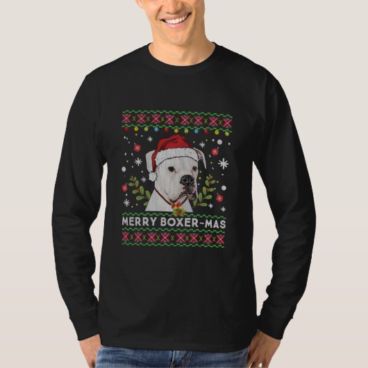 White Boxer Dog Santa Ugly Christmas Sweater  T-Shirt (Vorderseite)