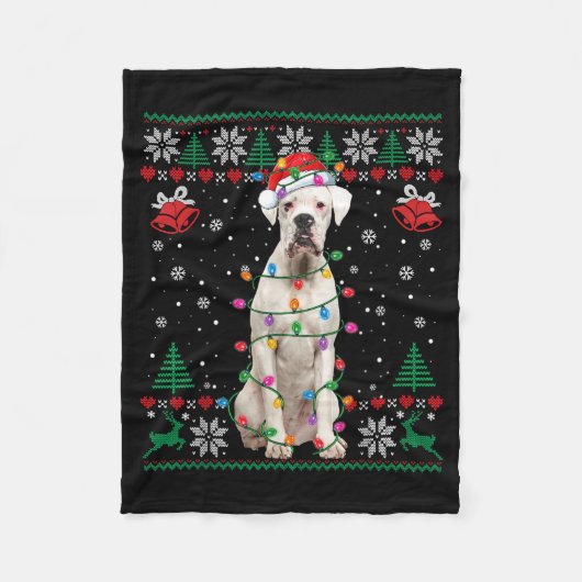 White Boxer Dog Ugly Christmas Sweater Funny Xmas Fleecedecke (Vorderseite)
