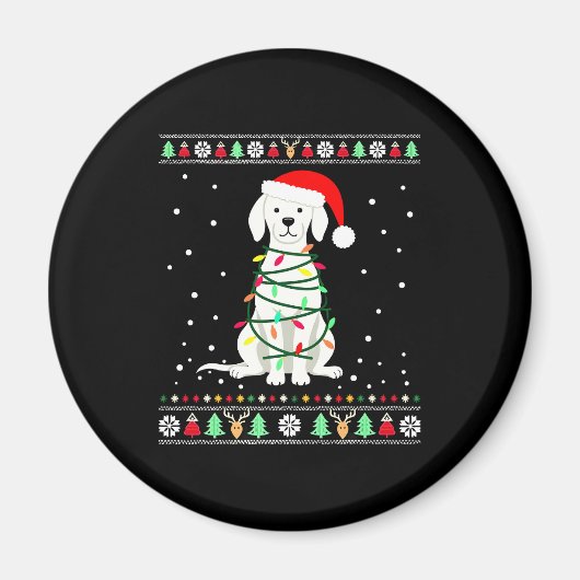 White Boxer Dog Ugly Christmas Sweater Funny Xmas Magnet (Vorne)