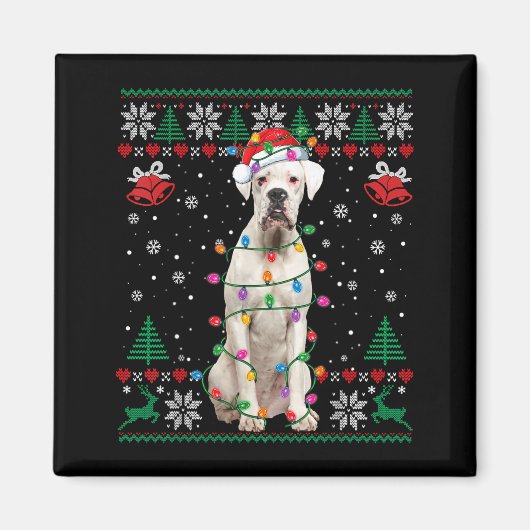 White Boxer Dog Ugly Christmas Sweater Funny Xmas Magnet (Vorne)