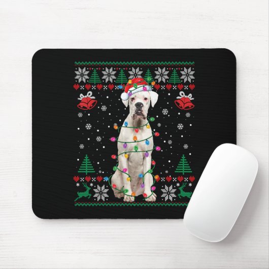 White Boxer Dog Ugly Christmas Sweater Funny Xmas Mousepad (Mit Mouse)