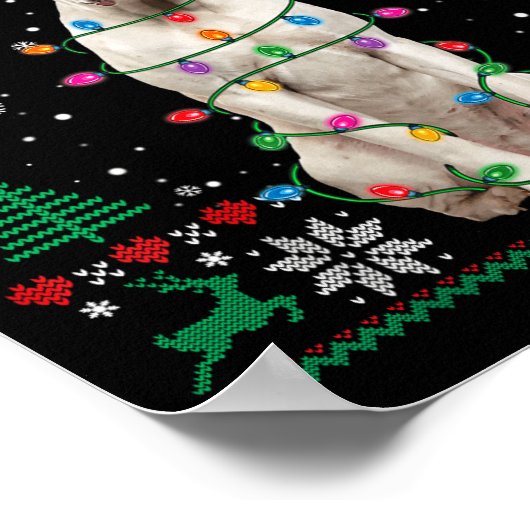 White Boxer Dog Ugly Christmas Sweater Funny Xmas Poster (Ecke)